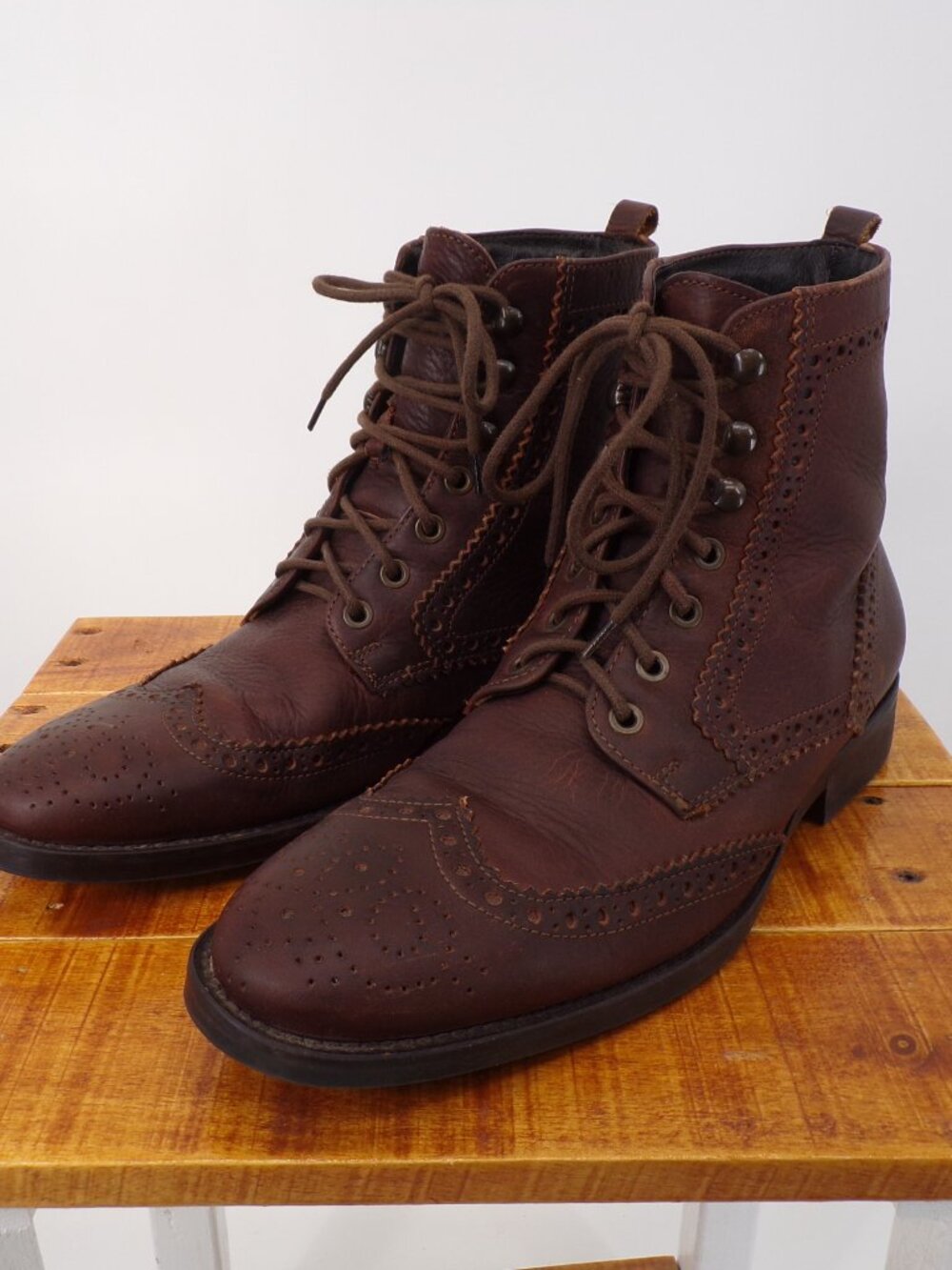 Johnston & Murphy Mens Brown Leather Wingtip Brogue Ankle Lace Up Boots sz 8 - Picture 2 of 10